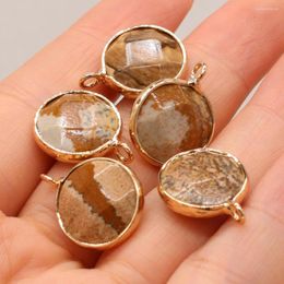 Pendant Necklaces Natural Picture Stone Round Gilt Edge Pendants Charms For Necklace Earrings Jewelry Making Women Gift Size 16x20mm