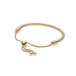 Gold plated Slide Bangle Bracelet Set for Pandora 925 Sterling Silver Wedding Party designer Jewellery For Women Girlfriend Gift Charm Bracelets with Original Box