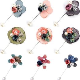 Brooches Fashion Imitation Pearl Blue Green Pink Colour Hand Made Fabric Flower Long Brooch Women Clothing Accessories Gifts For Mothers