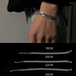 Link Bracelets Trendy 8mm Width Cuban Chain Couple Titanium Stainless Steel Bracelet Women's Men's On Hand Goth Jewellery 2023