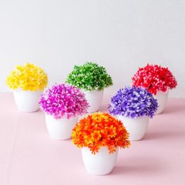 Decorative Flowers 12x13cm Artificial Green Leaves Grass Ball Potted Bonsai Desktop Table Decor Mini Fake Plants Home Bedroom Party Supply