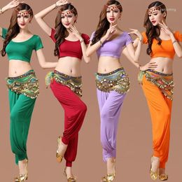 Stage Wear 2023 Belly Dance Costume Set Bellydance Pratice Clothing Gauze Pants Colour Block 5 Colours Top&Pants&Belt