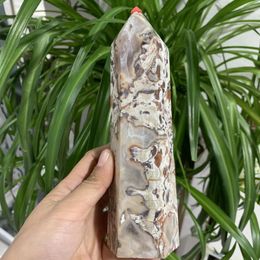 Decorative Figurines 700-800g Natural India Agate Tower Powerful Chakra Energy Crystal Wand Healing Stone