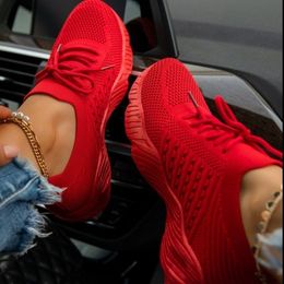 Elbise Ayakkabı Kırmızı Sıradan Spor Ayakkabıları Kadınlar Konfor Örgü Tenis Ayakkabıları Işık Spor ayakkabıları Kadınlar Artı Boyut 43 Öğrenci Vulkanize Ayakkabı 230316