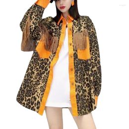 Women's Jackets 2023 Tassel Coat Large Size Casual Loose Baseball Jacket Leopard Women's Autumn Spring Rivet Outwear For Woman XC199
