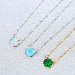 New European retro style opal s925 silver pendant necklace geometric design circular necklace sexy women clavicle chain jewelry