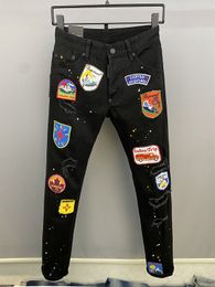 DSQPLEIND2 Jeans da uomo Pantaloni in denim di cotone Lavaggio ad acqua da uomo Micro elastico Piedi dimagranti Casual Nostalgic Patch Milano Dsq Pantaloni Abbigliamento uomo Primavera Grigio Biker jean