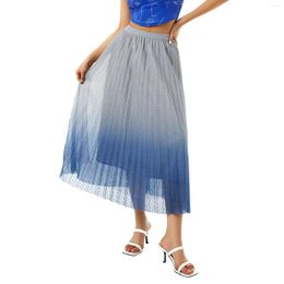 Skirts Women Casual Gradient Tulle Skirt Elastic High Waist Multi Layer Shank Long For Summer Spring Clothing