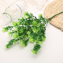 Decorative Flowers 7Forks 32cm Green Milan Grass Artificial Plants Home Garden Bedroom Living Room Party Decoration Flower Arrangement Fake