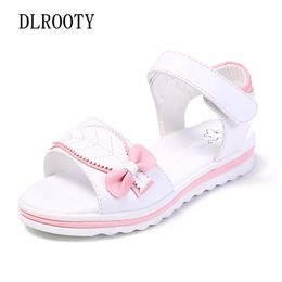 Sandals Summer Children Sandals Shoes Girls Bowtie Leaf Princess Kids Party Fashion Beach Hook Loop Flat Toddler Baby Soft Sole 230316