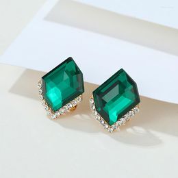 Backs Earrings Vintage Female Crystal Square Small Charm Rose Gold Colour Clip For Women Luxury Zircon Stone Wedding