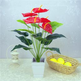 Decorative Flowers 12/18 Heads Artificial Flower Small Potted Plant Silk Suit Large Anthurium Office Decoration Bonsai Wholesale Home Decor