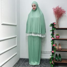 Ethnic Clothing Women's Prayer Garment Muslim 2 Piece Lace Hijabs Dress Abaya Bat Robe Ramadan Islamic Dubai Arab Gown Praying Kaftan