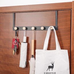 Hooks & Rails Over Door Clothing Hanger 5 Storage Rack For Hanging Coats Clothes Drying Wood Hook Hat Bags Wall