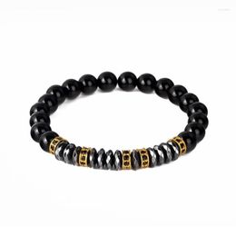 Strand Classic Natural Black Angular Helatite Smooth Stone Inlay Zircon Spacer Bead Bracelets Beads Bangles Jewellery Gift Hand Chain