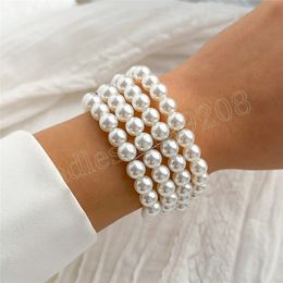 Multilayer White Imitation Pearl Chain Bracelet for Women Wedding Bridal Elegant Beaded Bracelets Hand Jewelry