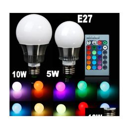 Led Bulbs 5W 10W E27 Light Rgb Bb 900 Lumen Colour Change E14 Globe Spot Lamp Romote Controller Christmas Gifts Drop Delivery Lights Dhlpy