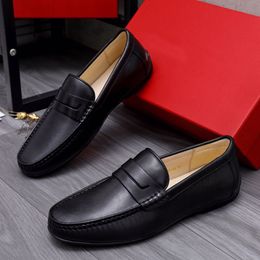New 2023 Mens Dress Shoes Gentlemen Fashion Genuine Leather Business Flats Male Brand Walking Casual Loafers Size 38-44