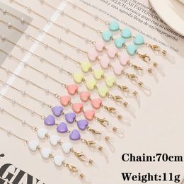 Simple Colour Love Glasses Chain Hanging Neck for Women Outdoor Peach Heart Sunglasses Hanging Rope Crystal Chain