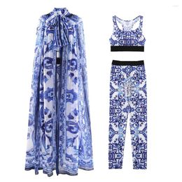 Casual Dresses Retro Blue And White Porcelain Print Cape Cloak Coat Women's Waistless Small Suspender Top Summer Slim Bag Hip Bottoming