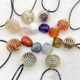 Natural Crystal Stone Spring Ball Pendant Irregular Amethyst Rose Quartz agate Charms Necklace Mix Jewellery Making