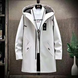 Men's Trench Coats Men's Thin or Thick With Velvet Windbreaker Men Hooded Printed Overcoats Casual Long Trench Coats Male M-4XL 230316