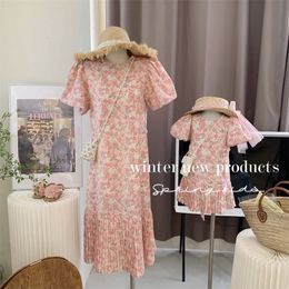 Family Matching Outfits Family Matching Clothes Summer Dress Floral Mother Daughter Baby Girl Short Sleeve Dress Women Dress Holiday Dress 230316