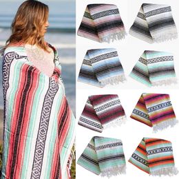 Oversized Mexican Blanket Cotton Handwoven Serape Beach Blankets Towel Sand Free Outdoor Camping Blanket Woven Yoga Car Travel Towels