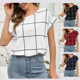 Women's T Shirts Loose T-shirts Women Jumpers Short Sleeve O-neck Tops Woman Pullovers Female Sexy Fashion Casual Grid Cloth Undershit