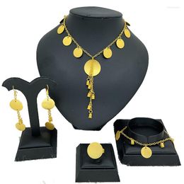 Necklace Earrings Set Dubai Ring Bangle Big Coin Gold Color Arab Gifts Turks Africa Party