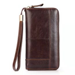 Genuine cow leather zipper mens designer wallets male long style fashion casual card zero purses phone clutchs no310