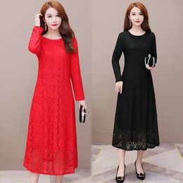 Casual Dresses Spring and Autumn Long-Sleeved Lace Dress Large Size Dress Midi A- Line Dress Woman Dress Vestido De Mujer Femme Robe 230316