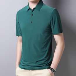 Men's Polos Summer Short Sleeved T-shirt Men's Turn-down Collar Cool Top Ice Silk Light Cotton Breathable POLO Clothing Button Pullovers 230316