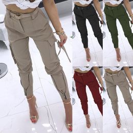 Women's Pants & Capris Hirigin Women Cargo Solid Color/ Plaid Printed Pattern High Waist Trousers With Pockets Spring Fall Clothes For