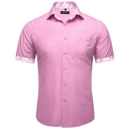 Men's Polos Pink Party Shirts For Man Spring Summer Short Sleeve Polo Shirt For Men Luxury Male Patchwork collar Button Up Mens Wears Gifts 230316