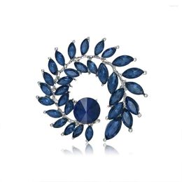 Brooches Luxury Elegant White Blue Crystal Round Tree Leaf Women Rhinestone Alloy Plant Brooch Lady Party Safety Pins