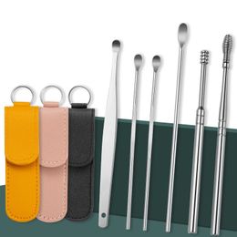 6pcs/set Ear Care Cleaner Wax Removal Stainless Steel Ear Wax Pickers Ear Cleaning Tools Spoon Earwax Remover Beauty Health Earpick