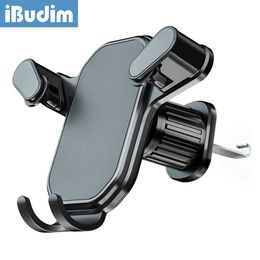 Cell Phone Mounts Holders iBudim Gravity Car Phone Holder Car Air Vent Clip Mount Mobile Cell Stand Smartphone GPS Support For 4.7-6.7 Inch Mobile Devices P230316