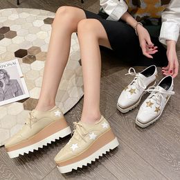 Dress Shoes Spring And Autumn Star Platform Womens Wedges Thick Soles Korean Version Of laceUp Casual Square Wome 230316