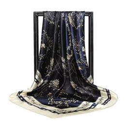 Summer Silk Scarves Shawls Lady Sunscreen Beach Women War Horse Print Square Muslim Headscarf Bandanna 90*90