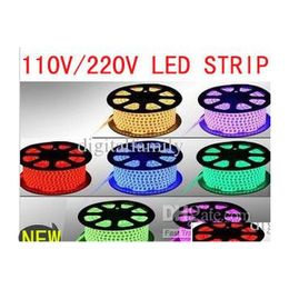 Led Strips Rgb Ac 110V Strip Outdoor Waterproof 5050 Smd Neon Rope Light 60Leds/M With Power Supply Cuttable At 1Meter Via Dhs Fedex Dhzon