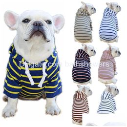 Dog Apparel Pet Clothes Hoodie Stripe Pattern Soft Warm Sweatshirt Puppy Hooded Sweater For Small Medium Dogs French Bldog 7 Colour W Dhzkn