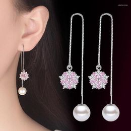 Hoop Earrings & Huggie Charm 925 Sterling Silver For Women Elegant Crystal Flower Pearl Earring Long Tassel Ear Line Jewellery GiftsHoop Odet2