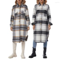 Women's Blouses 2023 Women Elegant British College Style Plaid Long Coat With Single-breasted Pocket Decoration Loose Version Spring