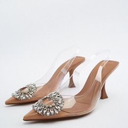 Dress Shoes ZAZA Women's Heels Luxury Brand High Heel Sandals Woman PVC Transparent Slingbacks Pumps Ladies Pointed toe Shoes 230314
