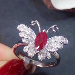 Cluster Rings Per Jewelry Natural Real Ruby Butterfly Ring 925 Sterling Silver 0.35ct Gemstone Fine Women T8100908