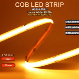 LED Strips COB LED Strip Lights 320 480 528LEDs/m High Density Flexible Tape Ribbon 3000-6000K Red Green Blue Yellow RA90 DC12V/24V P230315
