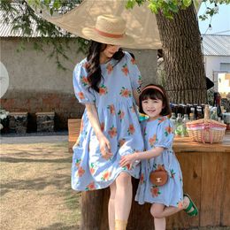 Family Matching Outfits Mother Daughter Matching Cotton Dress Mom Girl Matching Clothing Women's Summer Dresses Korean Baby Girls Robe Clothes 230316