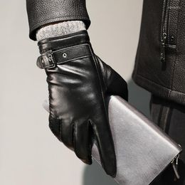 Cycling Gloves Men Genuine Sheepskin Leather Winter Warm Touchscreen Texting Cashmere Lined Driving Motorcycle