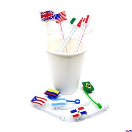 Drinking Straws National Flag Pattern Soft Sil St Toppers Accessories Charms Reusable Splash Proof Decorative Suit For 8Mm In Tumble Dh63L